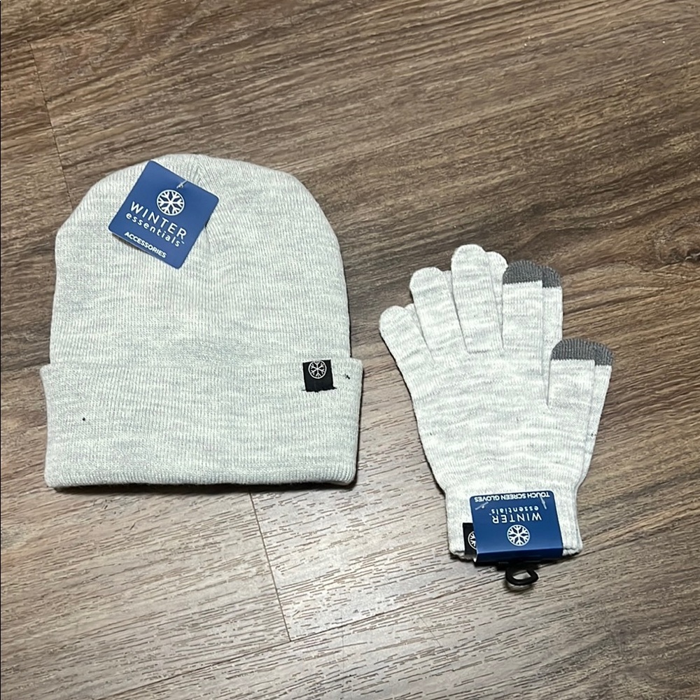 Winter Essentials Gray Beanie and Gloves Set